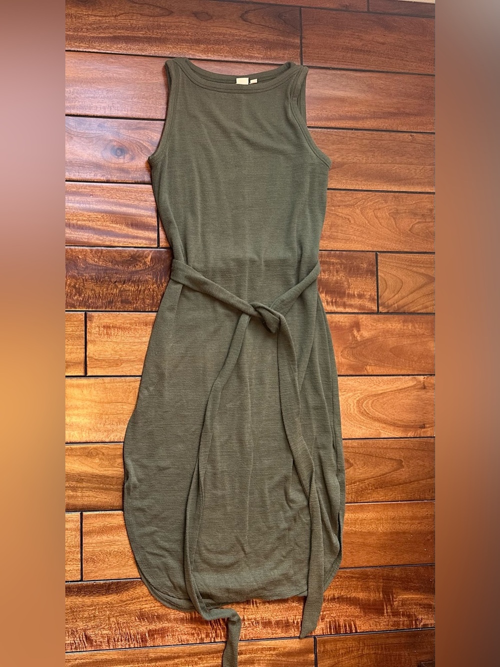 GAP Olive Green Sleeveless Midi Dress with Tie Waist